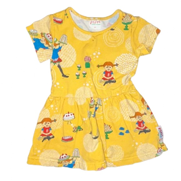 Pippi Longstocking toddler yellow summer short sleeved dress girls - Picture 1 of 6